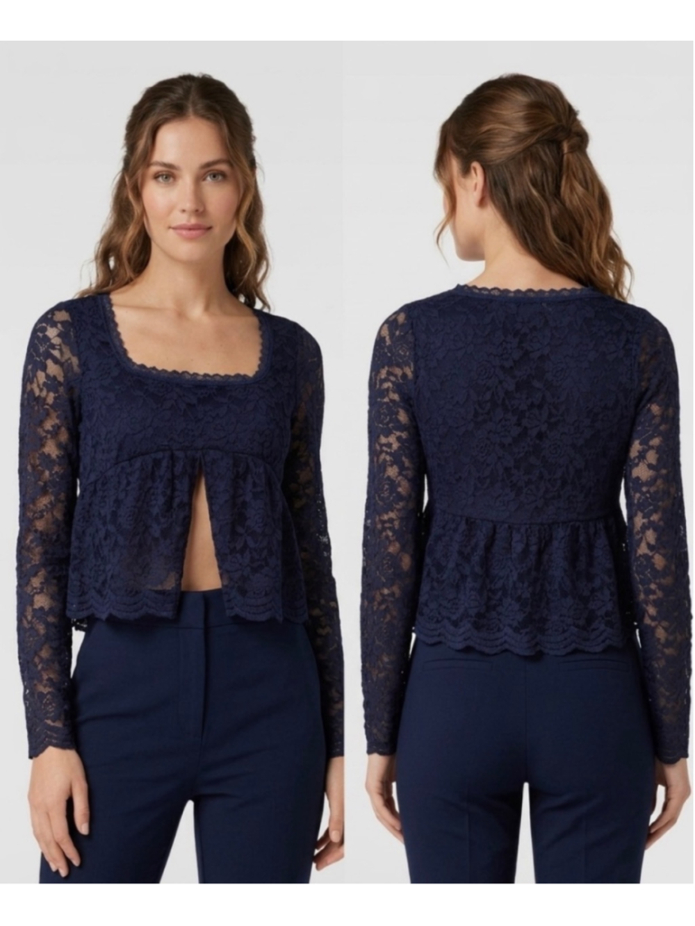 Women's la peche Navy Lace Peplum Blouse Size xl